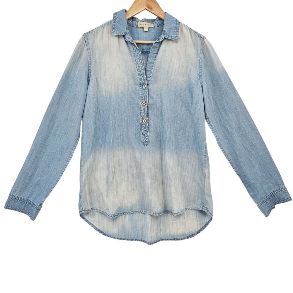 Anthropologie Cloth & Stone Womens S Chambray‎ Two Tone Lyocell Button Up Shirt